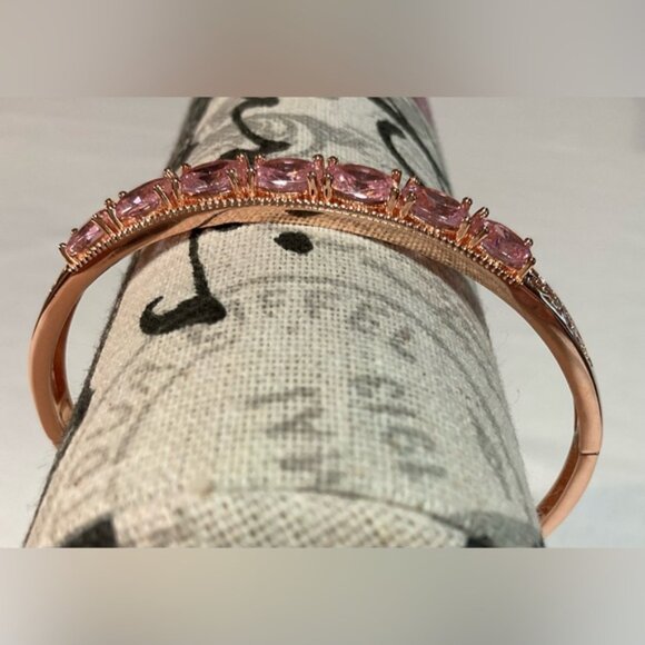 Vintage Rose Gold Bracelet Pink Gemstones Simple Clasp - Picture 5 of 16